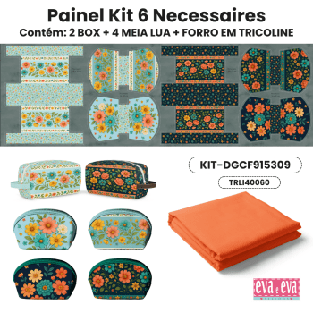 KIT 6 NECESSAIRES | PAINEL DE TECIDO SARJA IMPERMEÁVEL COM FORO EM TRICOLINE | Floral - Caminho das Flores| KIT-DGCF915309 KIT 6 NECESSAIRES | PAINEL DE TECIDO SARJA IMPERMEÁVEL COM FORO EM TRICOLINE | Floral - Caminho das Flores| KIT-DGCF915309