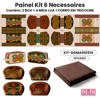 Tecido Painel em Sarja Impermeável 100% Algodão | Kit 6 Necessaires | Mandalas Africanas | KIT-DGMA916514 Tecido Painel em Sarja Impermeável 100% Algodão | Kit 6 Necessaires | Mandalas Africanas | KIT-DGMA916514