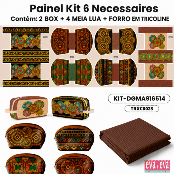 KIT 6 NECESSAIRES | PAINEL DE TECIDO SARJA IMPERMEÁVEL COM FORO EM TRICOLINE | Mandalas Africanas | KIT-DGMA916514 KIT 6 NECESSAIRES | PAINEL DE TECIDO SARJA IMPERMEÁVEL COM FORO EM TRICOLINE | Mandalas Africanas | KIT-DGMA916514