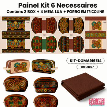 KIT 6 NECESSAIRES | PAINEL DE TECIDO SARJA IMPERMEÁVEL COM FORRO EM TRICOLINE | Mandalas Africanas | KIT-DGMA916514 KIT 6 NECESSAIRES | PAINEL DE TECIDO SARJA IMPERMEÁVEL COM FORRO EM TRICOLINE | Mandalas Africanas | KIT-DGMA916514