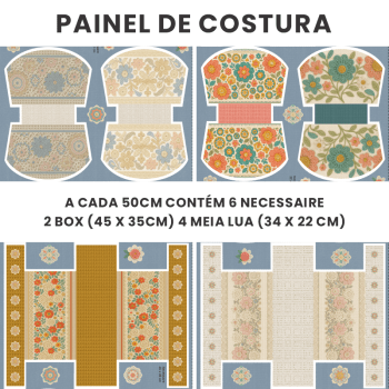 Tecido Painel em Sarja Impermeável 100% Algodão | Kit 6 Necessaires | Floral - Crochê Colorê | KIT-DGCL915813