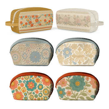 Tecido Painel em Sarja Impermeável 100% Algodão | Kit 6 Necessaires | Floral - Crochê Colorê | KIT-DGCL915813