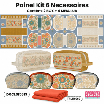 KIT 6 NECESSAIRES | PAINEL DE TECIDO SARJA IMPERMEÁVEL COM FORO EM TRICOLINE | Floral - Crochê Colorê | KIT-DGCL915813 KIT 6 NECESSAIRES | PAINEL DE TECIDO SARJA IMPERMEÁVEL COM FORO EM TRICOLINE | Floral - Crochê Colorê | KIT-DGCL915813