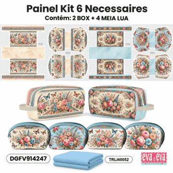Kit Tecido Sarja Impermeável Painel de 6 Necessaires Floral Vintage + Forro Tricoline Costura Criativa DIY - KIT-DGFV914247 Kit Tecido Sarja Impermeável Painel de 6 Necessaires Floral Vintage + Forro Tricoline Costura Criativa DIY - KIT-DGFV914247