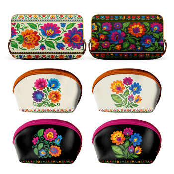 Tecido Painel em Sarja Impermeável 100% Algodão | Kit 6 Necessaires | Floral - Folk Garden | KIT-DGFG915732