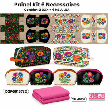 Kit Tecido Sarja Impermeável Painel de 6 Necessaires + Forro Tricoline Floral Costura Criativa DIY - KIT-DGFG915732 Kit Tecido Sarja Impermeável Painel de 6 Necessaires + Forro Tricoline Floral Costura Criativa DIY - KIT-DGFG915732