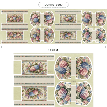 Tecido Painel em Sarja Impermeável 100% Algodão | Kit 6 Necessaires | Floral - Hortênsias e Rosas | KIT-DGHR916697