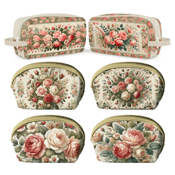 Tecido Painel em Sarja Impermeável 100% Algodão | Kit 6 Necessaires | Floral - Hortênsias e Rosas| KIT-DGHR916698