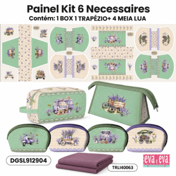 KIT 6 NECESSAIRES | PAINEL DE TECIDO SARJA IMPERMEÁVEL COM FORO EM TRICOLINE | Floral - Simplesmente Lavanda | KIT-DGSL912904 KIT 6 NECESSAIRES | PAINEL DE TECIDO SARJA IMPERMEÁVEL COM FORO EM TRICOLINE | Floral - Simplesmente Lavanda | KIT-DGSL912904