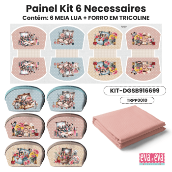 Tecido Painel em Sarja Impermeável 100% Algodão | Kit 6 Necessaires | Floral - Studio Beleza | KIT-DGSB916699 Tecido Painel em Sarja Impermeável 100% Algodão | Kit 6 Necessaires | Floral - Studio Beleza | KIT-DGSB916699