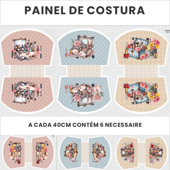 Tecido Painel em Sarja Impermeável 100% Algodão | Kit 6 Necessaires | Floral - Studio Beleza | KIT-DGSB916699