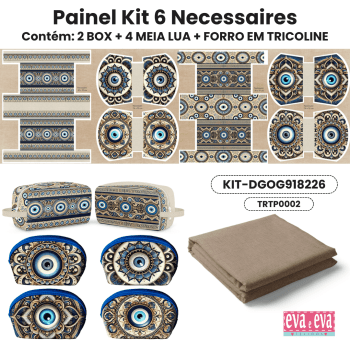 Tecido Painel em Sarja Impermeável 100% Algodão | Kit 6 Necessaires | Geométrico - Olho Grego | KIT-DGOG918226