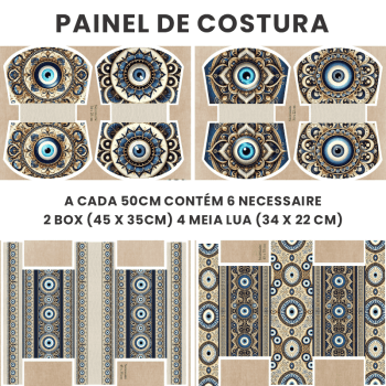 Tecido Painel em Sarja Impermeável 100% Algodão | Kit 6 Necessaires | Geométrico - Olho Grego | KIT-DGOG918226