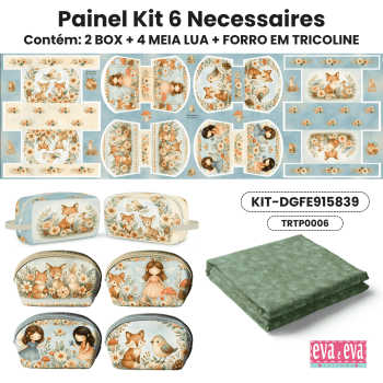 Tecido Painel em Sarja Impermeável 100% Algodão | Kit 6 Necessaires | Infantil - Floresta Encantada| KIT-DGFE915839
