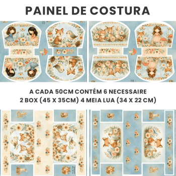 Tecido Painel em Sarja Impermeável 100% Algodão | Kit 6 Necessaires | Infantil - Floresta Encantada| KIT-DGFE915839