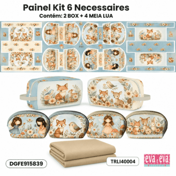 KIT Tecido Sarja Impermeável Painel de 6 Necessaires + Forro Tricoline Infantil Floral Costura Criativa DIY - KIT-DGFE915839 KIT Tecido Sarja Impermeável Painel de 6 Necessaires + Forro Tricoline Infantil Floral Costura Criativa DIY - KIT-DGFE915839