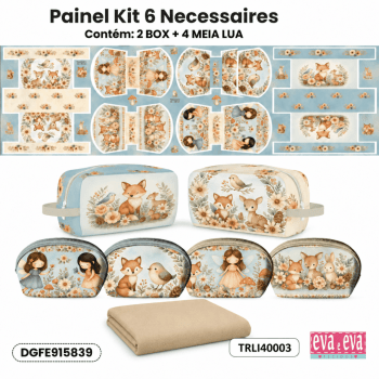 KIT Tecido Sarja Impermeável Painel de 6 Necessaires + Forro Tricoline Infantil Floral Costura Criativa DIY - KIT-DGFE915839 KIT Tecido Sarja Impermeável Painel de 6 Necessaires + Forro Tricoline Infantil Floral Costura Criativa DIY - KIT-DGFE915839