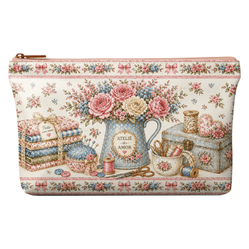 TECIDO SARJA IMPERMEAVEL 100% ALGODÃO- ATELIÊ DO AMOR - KIT BOLSA E NECESSAIRE - FLORAL -DGAA916652