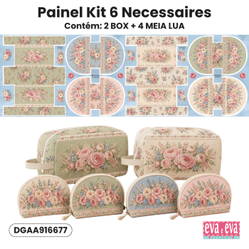Painel Bolsa e 2 Necessaires em Tecido Sarja Impermeável 100% Algodão – DGAA916652
