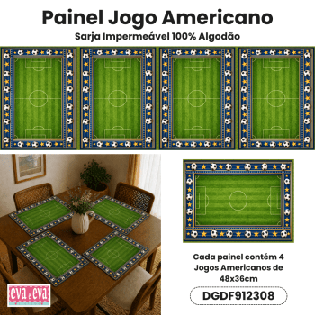 TECIDO SARJA IMPERMEAVEL 100% ALGODÃO-DOMINGO DE FUTEBOL- COPA DO MUNDO JOGO AMERICANO - DGDF912308