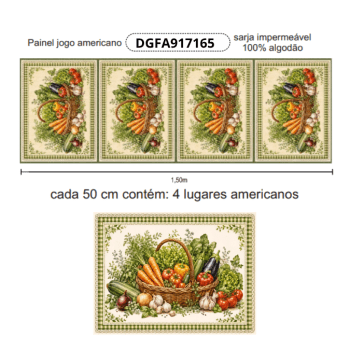 TECIDO SARJA IMPERMEAVEL 100% ALGODÃO -FEIRA DA FAZENDA- PAINEL JOGO AMERICANO LEGUMES - COSTURA CRIATIVA DIY - DGFA917165