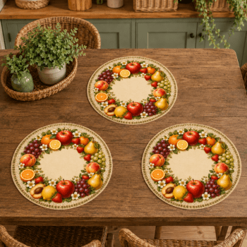 Painel Sousplat Frutas em Tecido Sarja Impermeável 100% Algodão – Feira da Fazenda DGFA917169