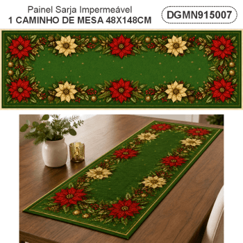 TECIDO SARJA IMPERMEAVEL 100% ALGODÃO - MAGIA DE NATAL - CAMINHO DE MESA - DGMN915007