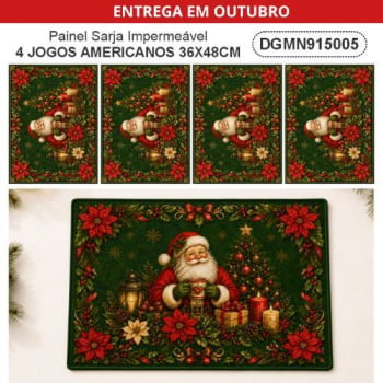 Tecido Sarja Impermeável Painel com 4 Jogos Americanos Mesa Posta Natal Costura Criativa DIY - DGMN915005 Tecido Sarja Impermeável Painel com 4 Jogos Americanos Mesa Posta Natal Costura Criativa DIY - DGMN915005