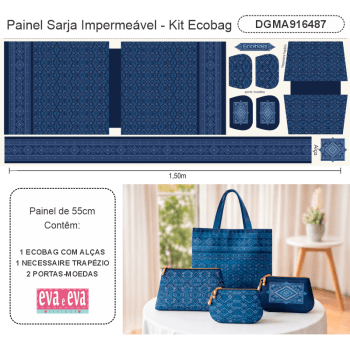 TECIDO SARJA IMPERMEAVEL 100% ALGODÃO - MANDALAS AFRICANAS - ECOBAG E NECESSAIRE AZUL - DGMA916487