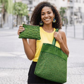 TECIDO SARJA IMPERMEAVEL 100% ALGODÃO - MANDALAS AFRICANAS - ECOBAG E NECESSAIRE VERDE - DGMA916515