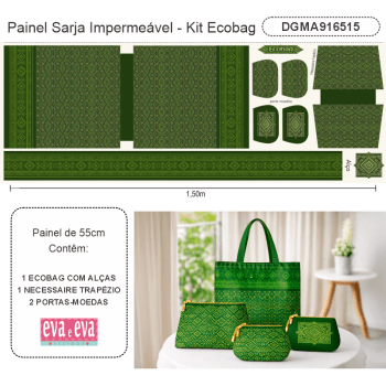 TECIDO SARJA IMPERMEAVEL 100% ALGODÃO - MANDALAS AFRICANAS - ECOBAG E NECESSAIRE VERDE - DGMA916515