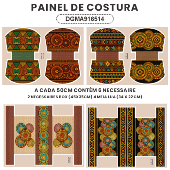 TECIDO SARJA IMPERMEAVEL 100% ALGODÃO - MANDALAS AFRICANAS - KIT NECESSAIRE - DGMA916514