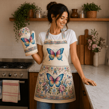 TECIDO SARJA IMPERMEAVEL DIGITAL EXCLUSIVO 100% ALGODÃO-BORBOLETAS ENCANTADAS-KIT AVENTAL-DGBE914254