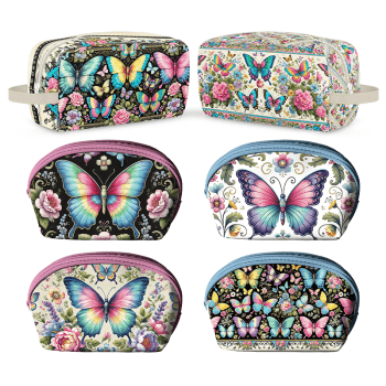 TECIDO SARJA IMPERMEAVEL DIGITAL EXCLUSIVO 100% ALGODÃO-BORBOLETAS ENCANTADAS-NECESSAIRE-DGBE914255