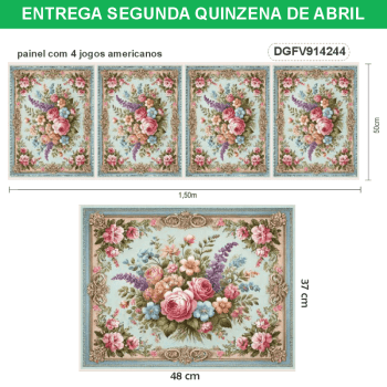 TECIDO SARJA IMPERMEAVEL DIGITAL EXCLUSIVO 100% ALGODÃO- FLORES VINTAGE-JOGO AMERICANO-DGFV914244