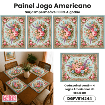 TECIDO SARJA IMPERMEAVEL DIGITAL EXCLUSIVO 100% ALGODÃO- FLORES VINTAGE-JOGO AMERICANO-DGFV914244