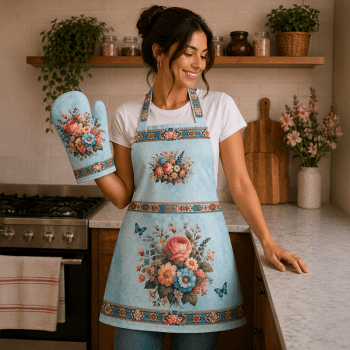 TECIDO SARJA IMPERMEAVEL DIGITAL EXCLUSIVO 100% ALGODÃO- FLORES VINTAGE-KIT AVENTAL-DGFV914245