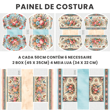 TECIDO SARJA IMPERMEAVEL DIGITAL EXCLUSIVO 100% ALGODÃO- FLORES VINTAGE-NECESSAIRE-DGFV914247