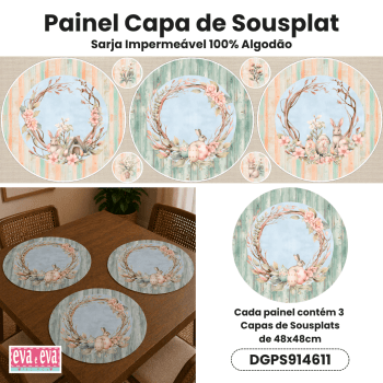 Tecido Painel em Sarja Impermeável 100% Algodão | 3 Capas de Sousplat | Floral - Páscoa dos Sonhos | DGPS914611 Tecido Painel em Sarja Impermeável 100% Algodão | 3 Capas de Sousplat | Floral - Páscoa dos Sonhos | DGPS914611