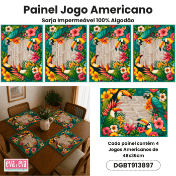 TECIDO SARJA IMPERMEAVEL ESTAMPADO EXCLUSIVO 100% ALGODÃO-BELEZA TROPICAL-JOGO AMERICANO-DGBT913897