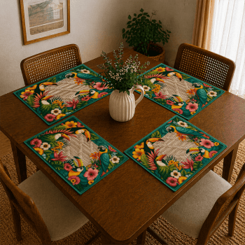 Tecido Painel em Sarja Impermeável 100% Algodão | 4 Jogos Americanos | Floral - Beleza Tropical | DGBT913897