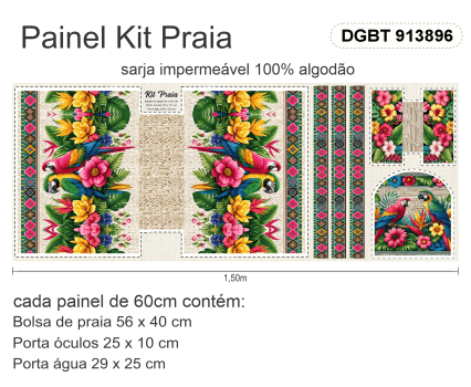 TECIDO SARJA IMPERMEAVEL ESTAMPADO EXCLUSIVO 100% ALGODÃO-BELEZA TROPICAL-KIT PRAIA-DGBT913896