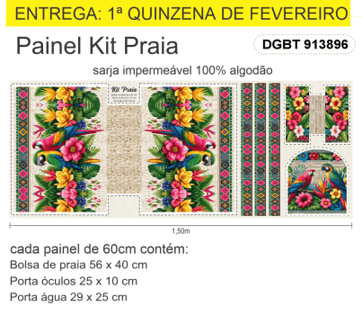 TECIDO SARJA IMPERMEAVEL ESTAMPADO EXCLUSIVO 100% ALGODÃO-BELEZA TROPICAL-KIT PRAIA-DGBT913896