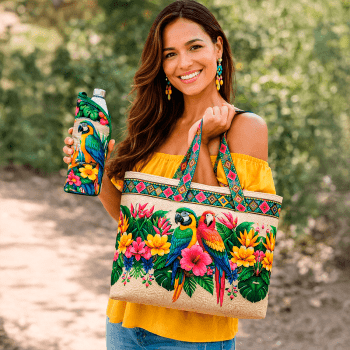 Tecido Painel em Sarja Impermeável 100% Algodão | Bolsa + 2 Necessaires | Beleza Tropical | DGBT913896