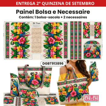 PAINEL EM TECIDO DE SARJA IMPERMEÁVEL 100% ALGODÃO | BOLSA + 2 NECESSAIRES | Beleza Tropical | DGBT913896 PAINEL EM TECIDO DE SARJA IMPERMEÁVEL 100% ALGODÃO | BOLSA + 2 NECESSAIRES | Beleza Tropical | DGBT913896