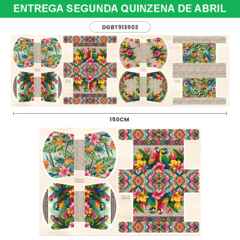 TECIDO SARJA IMPERMEAVEL ESTAMPADO EXCLUSIVO 100% ALGODÃO-BELEZA TROPICAL-NECESSAIRE-DGBT913902