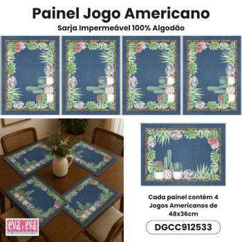 TECIDO SARJA IMPERMEAVEL ESTAMPADO EXCLUSIVO 100% ALGODÃO- CACTUS & CIA -JOGO AMERICANO-DGCC912533