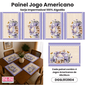 TECIDO SARJA IMPERMEAVEL EXCLUSIVO 100% ALGODÃO-SIMPLESMENTE LAVANDA-JOGO AMERICANO-DGSL913904