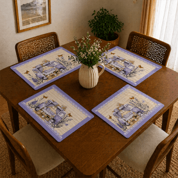 Tecido Painel em Sarja Impermeável 100% Algodão | 4 Jogos Americanos | Floral - Simplesmente Lavanda | DGSL913904