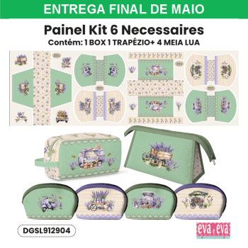 Tecido Painel Costura Criativa Kit 6 Necessaire Sarja Impermeável 100% Algodão - SIMPLESMENTE LAVANDA DGSL912904